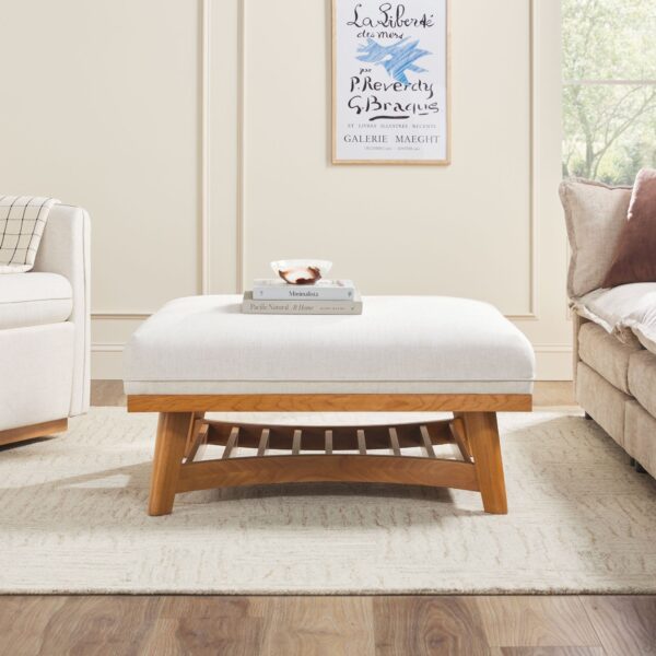 Nash Modern Farmhouse Easy Assembly Linen Large Ottoman - Image 6