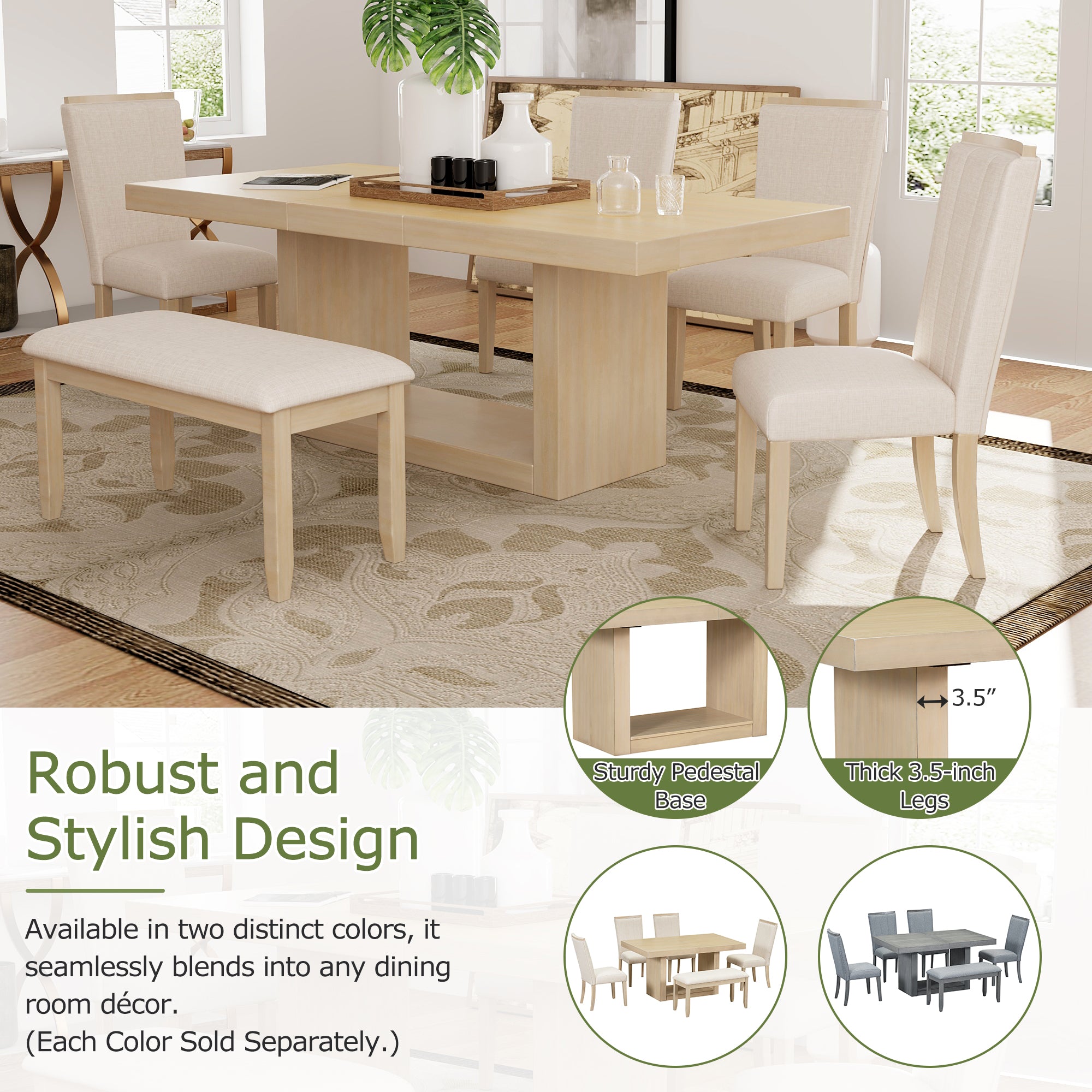 Walker Edison | Contemporary 6-Piece 78 Extendable Dining Table Full Set - Image 2