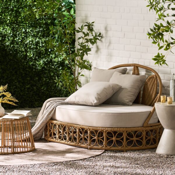 Walker Edison | Outdoor Wicker Daybed With Pillows - Image 2