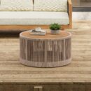 Walker Edison | Modern Woven Rope Design Coffee Table and Side Table Set of 2