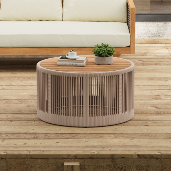 Walker Edison | Modern Woven Rope Design Coffee Table and Side Table Set of 2 - Image 7