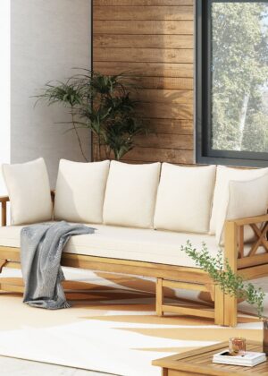 Walker Edison | Acacia Wood Outdoor Extendable Sofa into Daybed