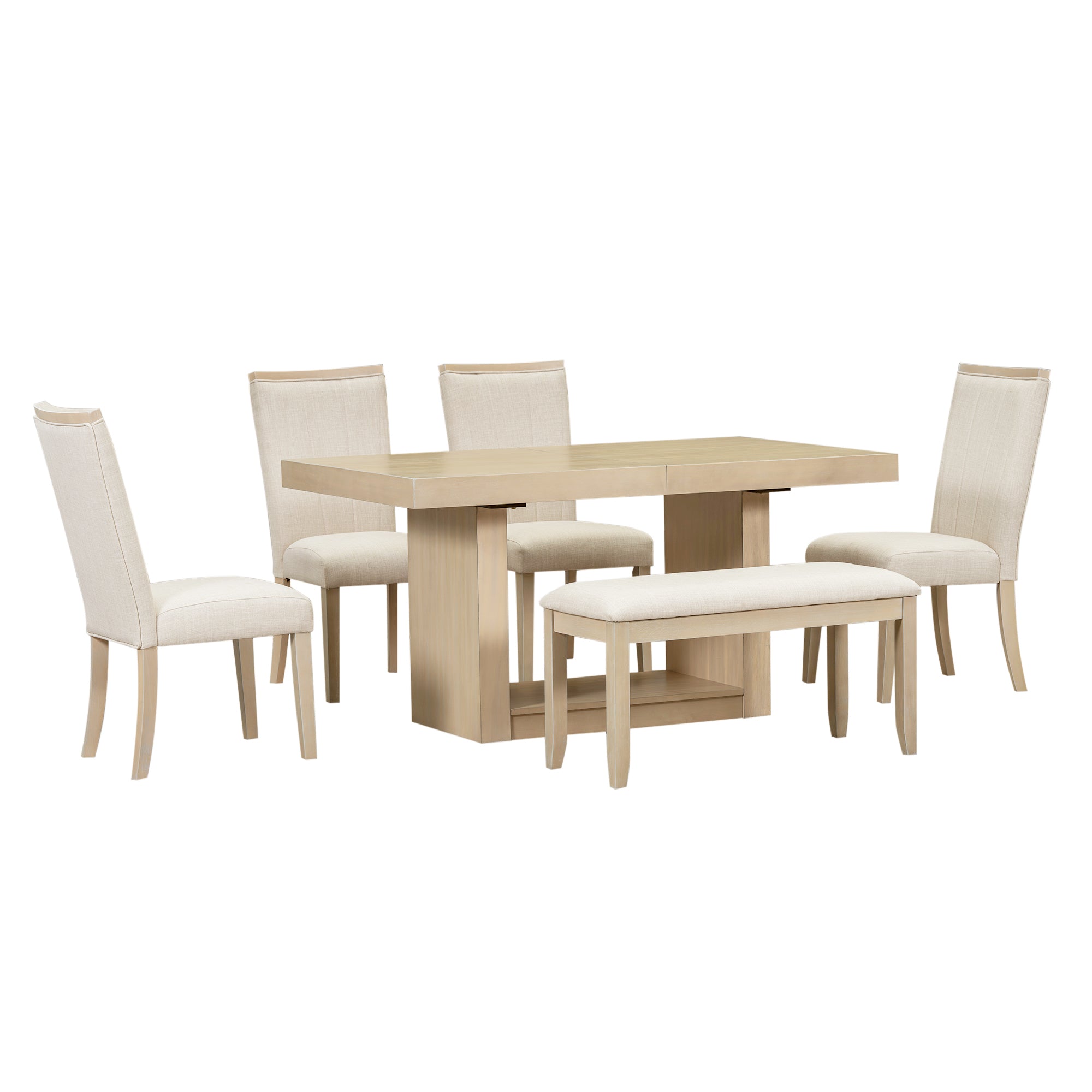 Walker Edison | Contemporary 6-Piece 78 Extendable Dining Table Full Set - Image 7