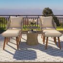 Walker Edison | 5 Piece Outdoor Patio Chat Set with Ottomans and Side Table