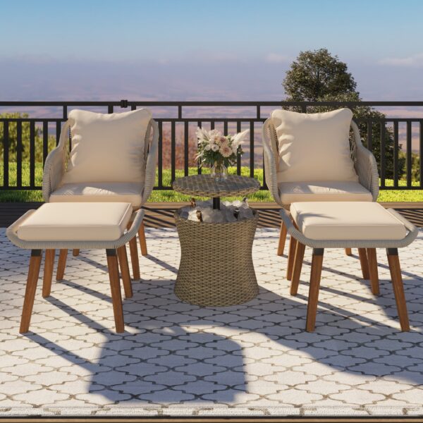Walker Edison | 5 Piece Outdoor Patio Chat Set with Ottomans and Side Table - Image 2