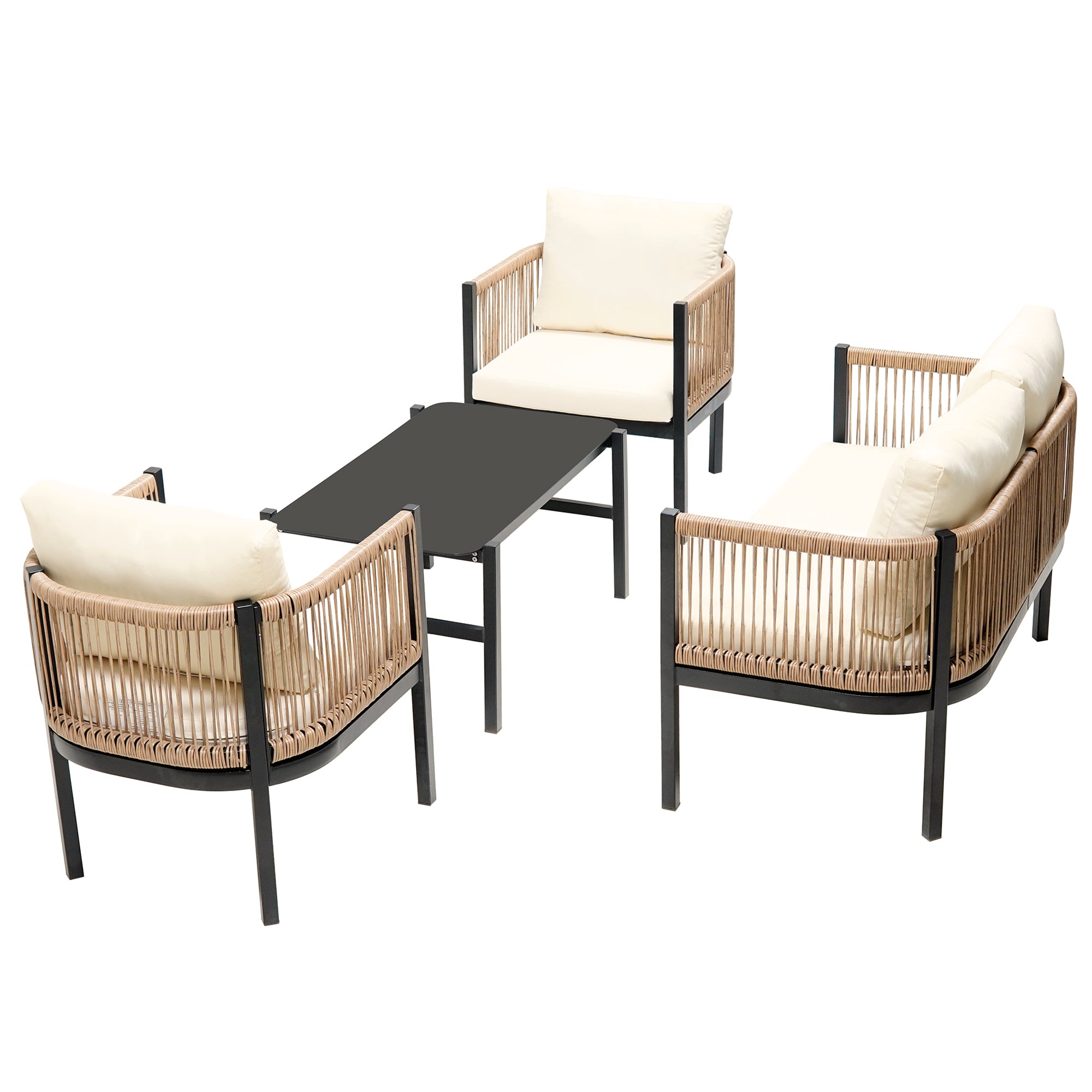 Walker Edison | Modern Rope Design Outdoor Loveseat Sofa Set with A Table - Image 7