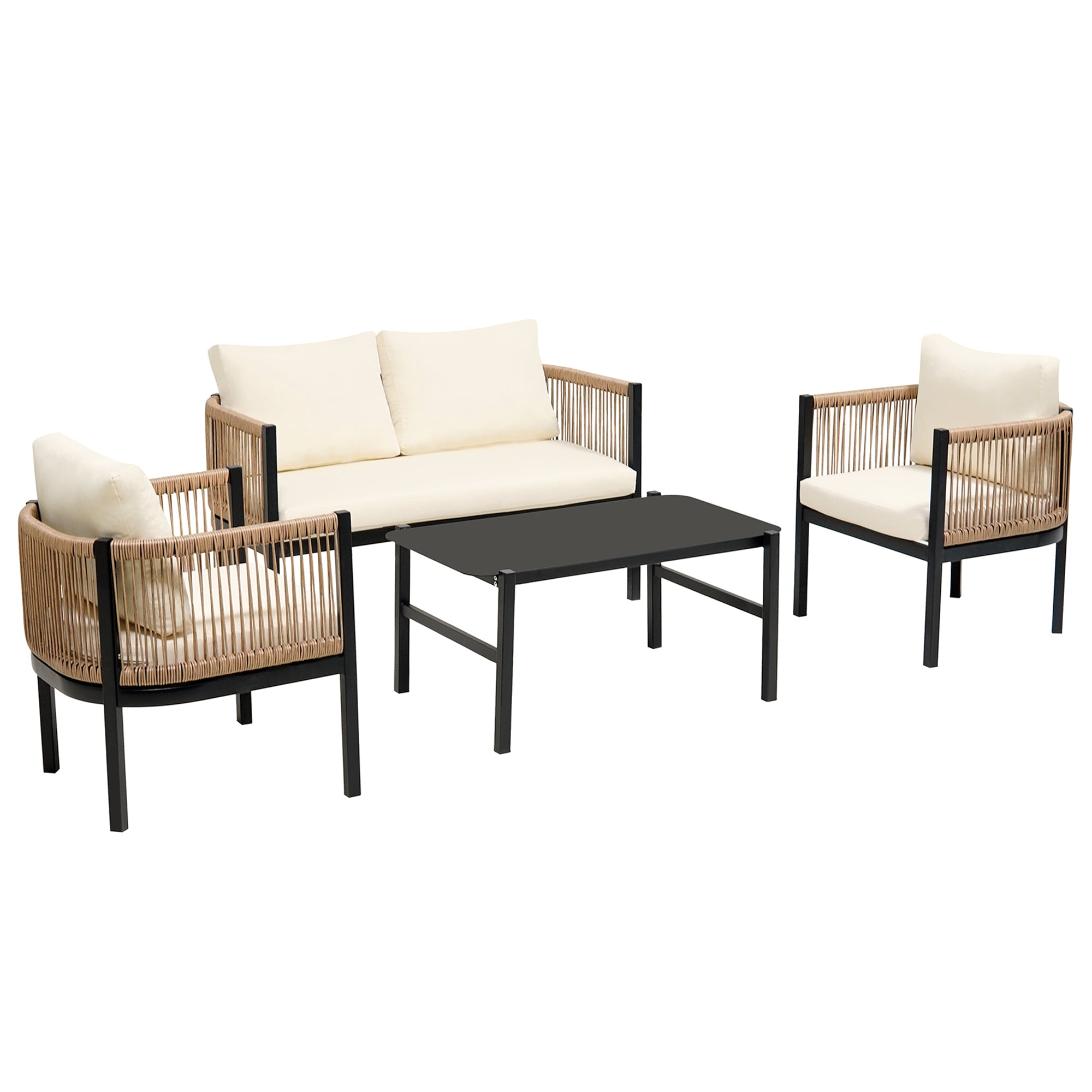 Walker Edison | Modern Rope Design Outdoor Loveseat Sofa Set with A Table - Image 6