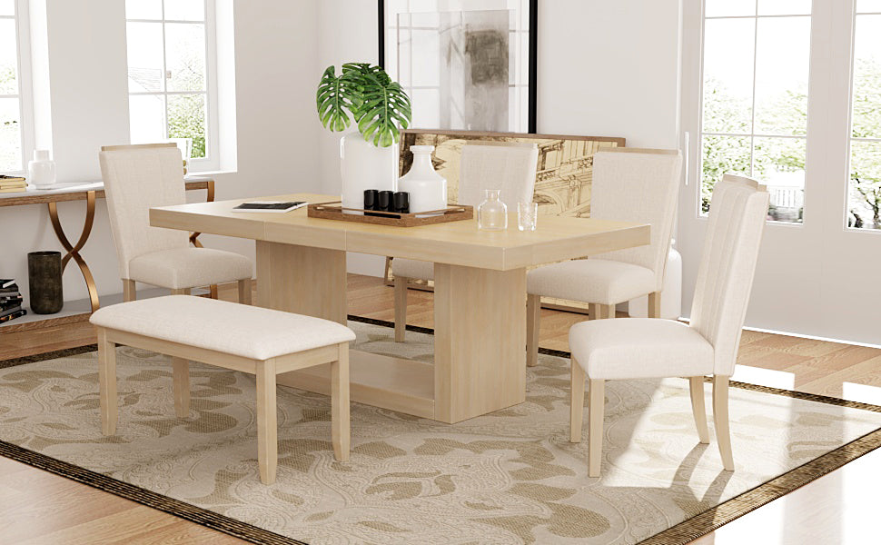 Walker Edison | Contemporary 6-Piece 78 Extendable Dining Table Full Set - Image 20