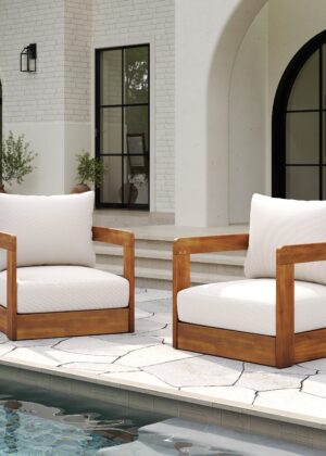 Walker Edison | Set of 2 Premium Acacia Wood Curve Design Outdoor Club Chairs