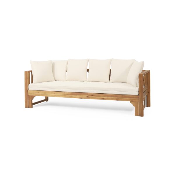Walker Edison | Acacia Wood Outdoor Extendable Sofa into Daybed - Image 7