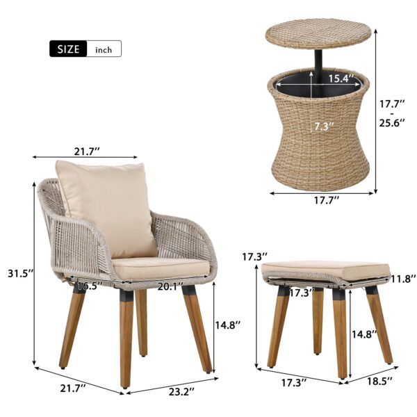 Walker Edison | 5 Piece Outdoor Patio Chat Set with Ottomans and Side Table - Image 8