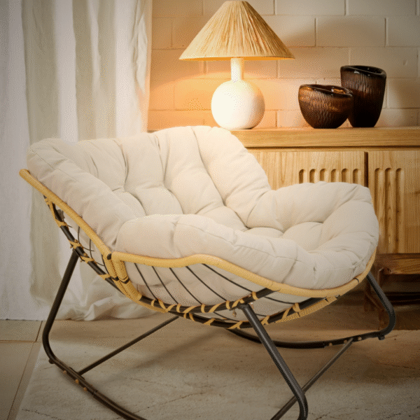 Walker Edison | Cloud Papasan Outdoor Patio Egg Rocking Chair - Image 3