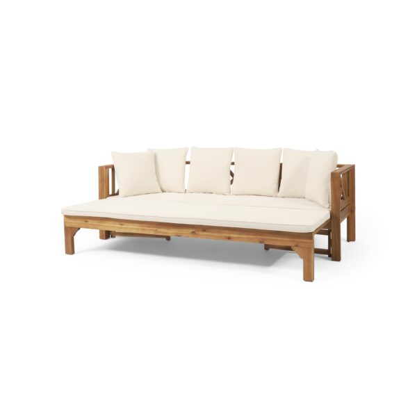 Walker Edison | Acacia Wood Outdoor Extendable Sofa into Daybed - Image 8