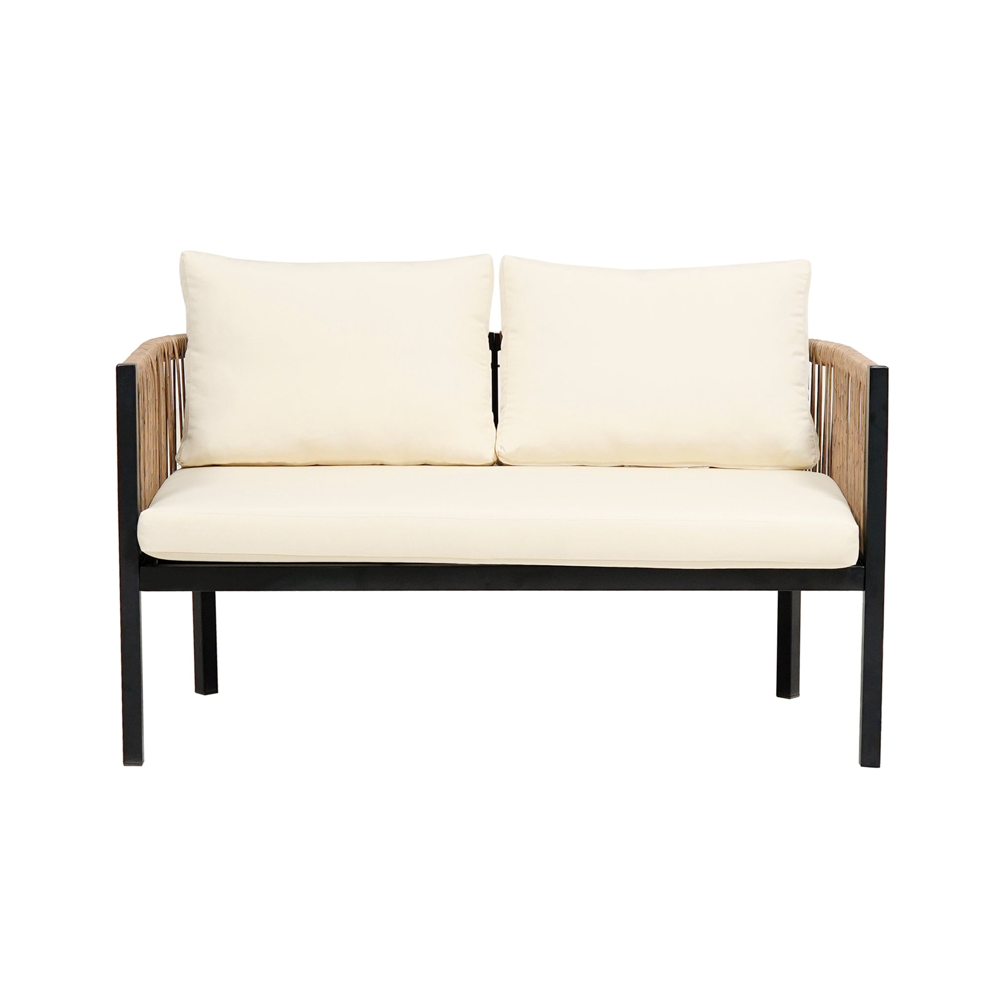 Walker Edison | Modern Rope Design Outdoor Loveseat Sofa Set with A Table - Image 11