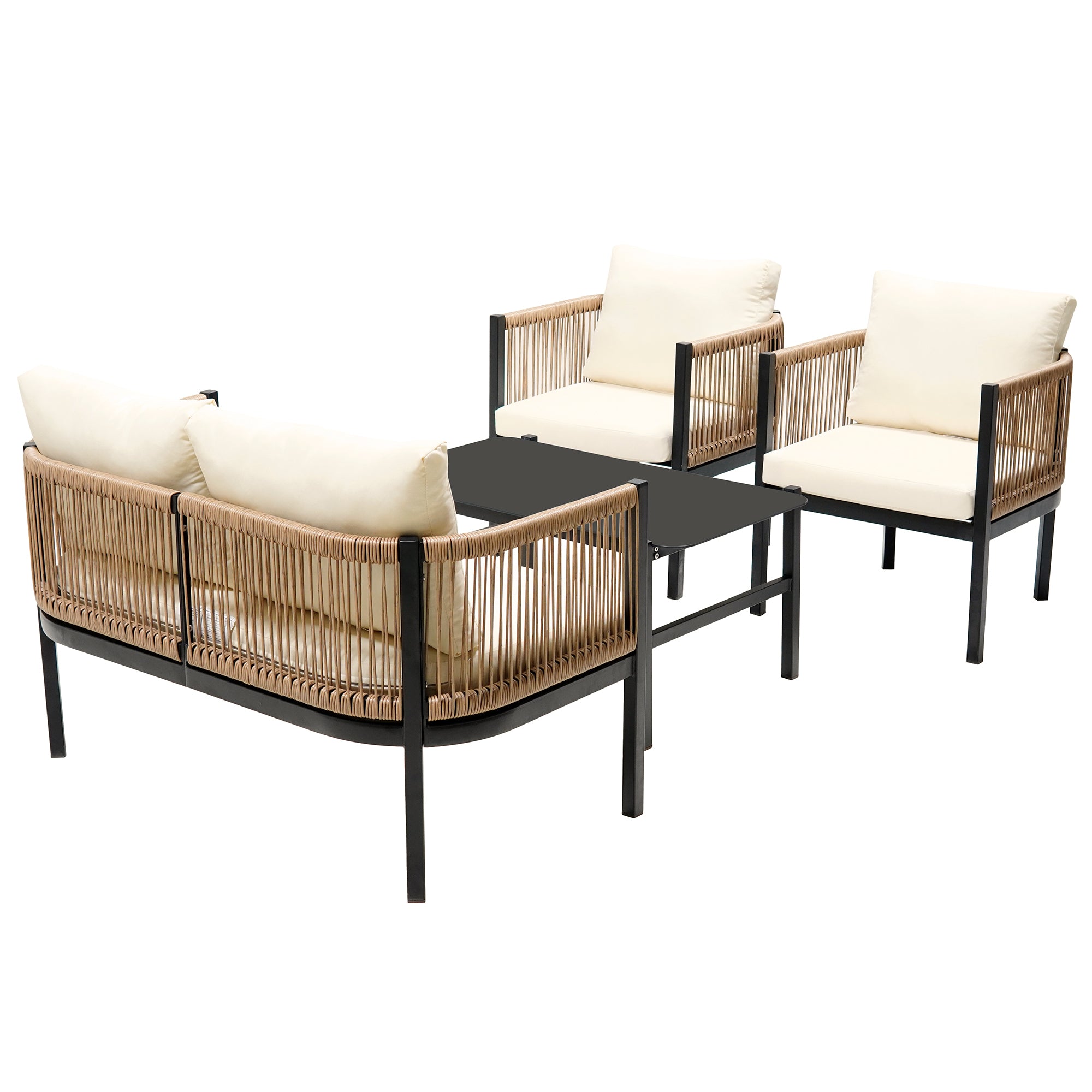 Walker Edison | Modern Rope Design Outdoor Loveseat Sofa Set with A Table - Image 10